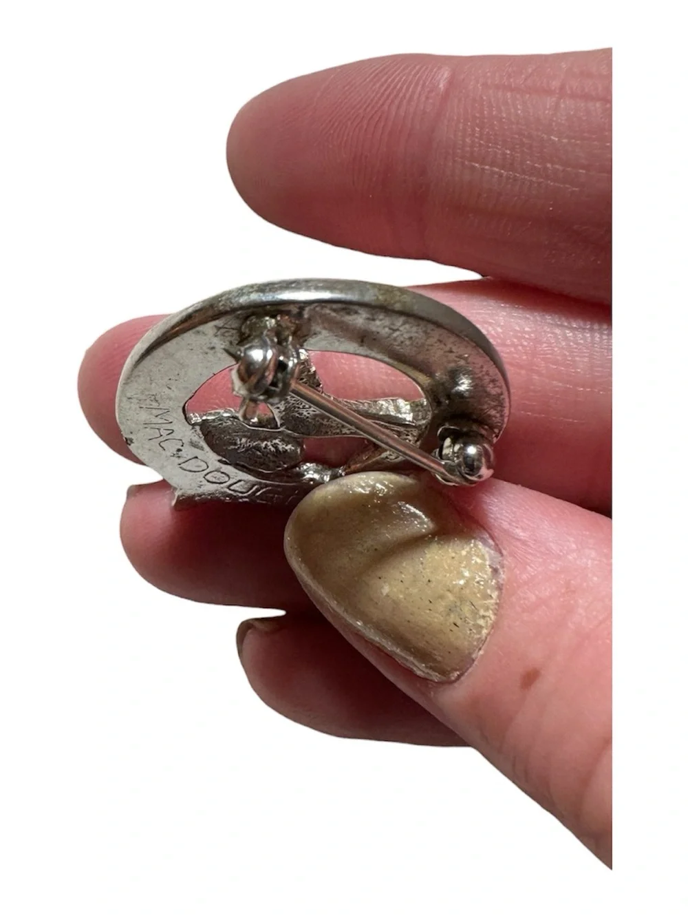 Silver Tone Clan Badge Brooch with Gauntlet Arms